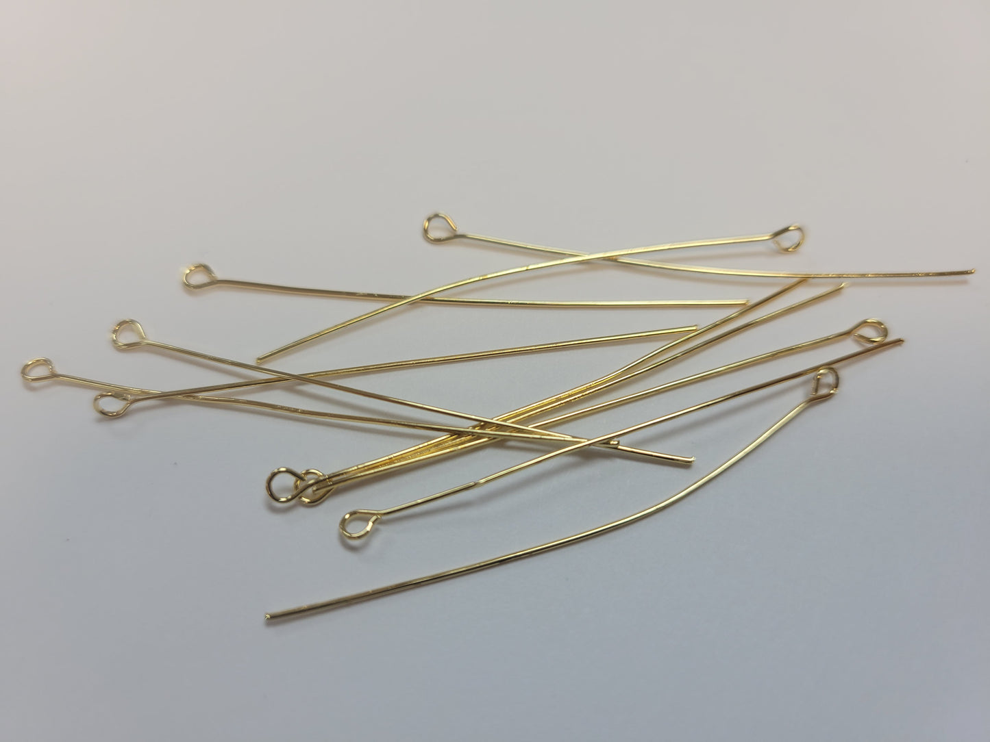 Épingles d'oeil en laiton plaqué or 18K, 50x0.5mm, Trou: 1.6mm