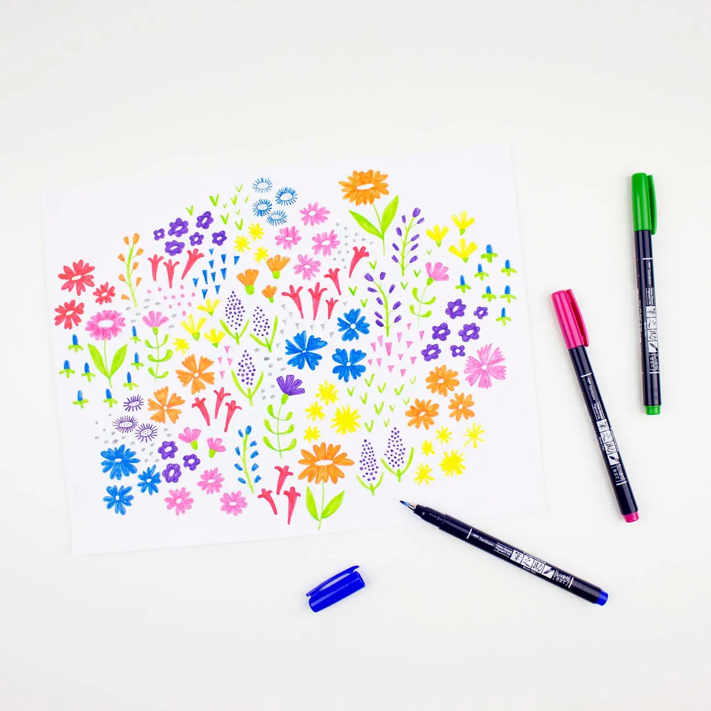 Ensemble de feutres pinceau à calligraphie - Tombow Fudenosuke - Lot de 10 couleurs