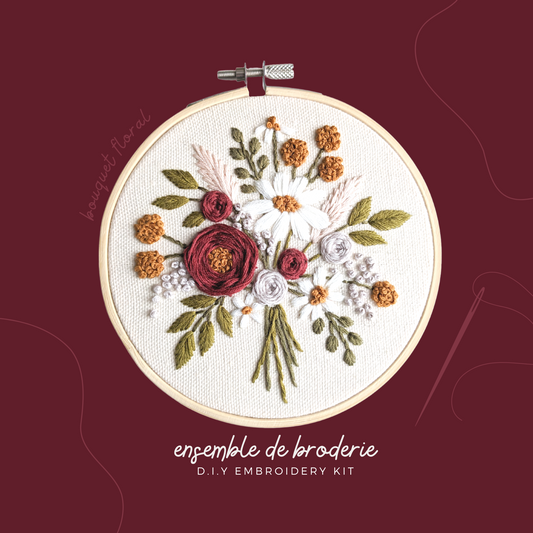 Ensemble de broderie D.I.Y. - Bouquet floral - Brodé Serré
