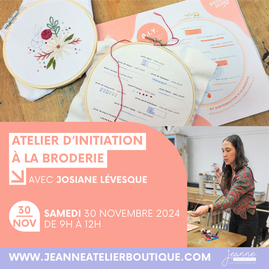 Atelier d'initiation à la broderie avec Josiane Lévesque de Fils et Fleurs