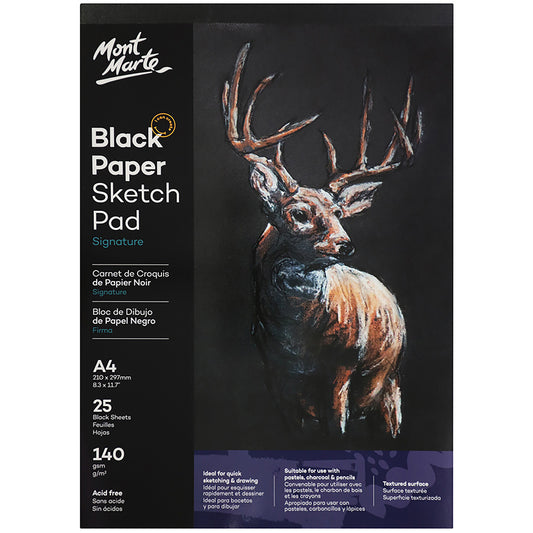 MONT MARTE Bloc de papier noir à croquis 140g A4 - 25 feuilles